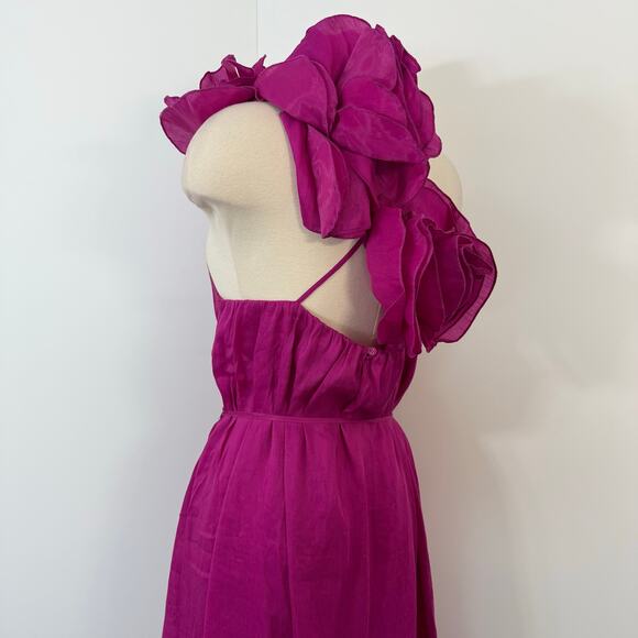 AJE Quintessa Flower Midi Dress in Deep Magenta Linen Silk Blend US 12 NWT - Picture 10 of 15